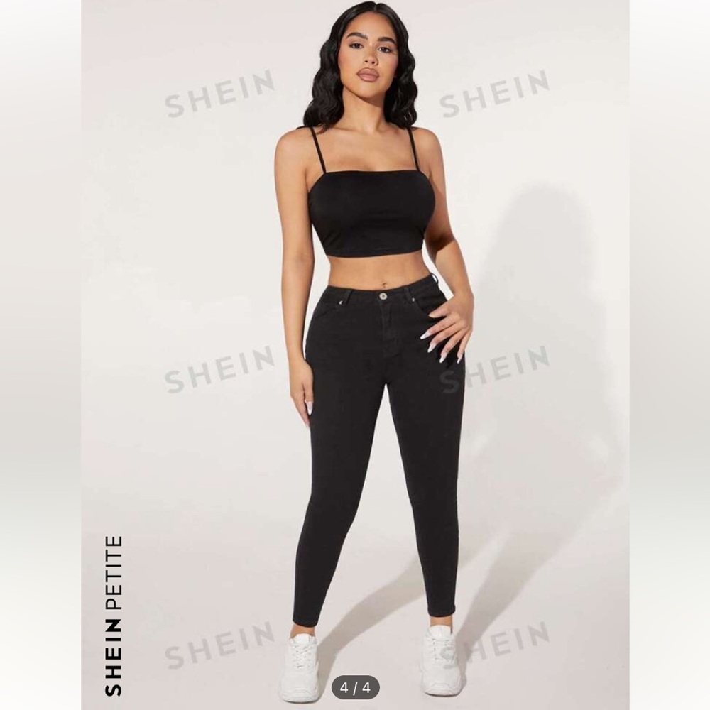SHEIN PETITE High Waist Skinny Jeans - Black - Size 0 (XXS)